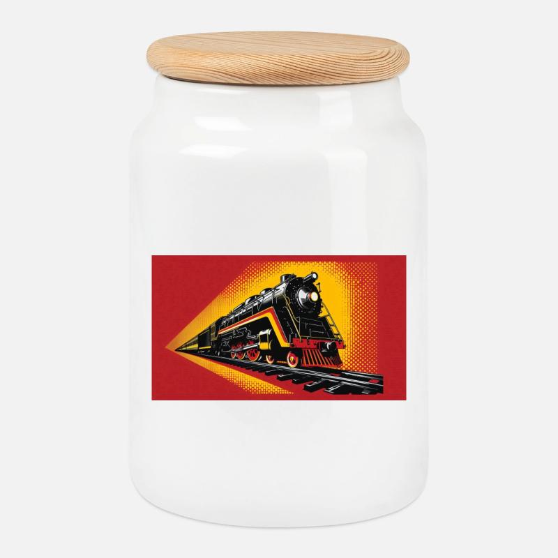 Train 1 2 - Cookie Jar with Wooden Lid - white