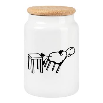 Sleeping sheep - Cookie Jar with Wooden Lid - white - Front