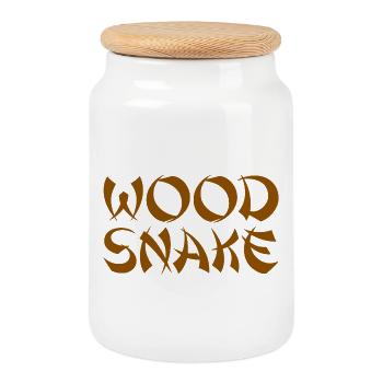 WOOD SNAKE Chinese New Year - Cookie Jar with Wooden Lid - white - Front