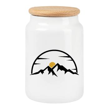 Minimal Golden Arc Sun - Cookie Jar with Wooden Lid - white - Front