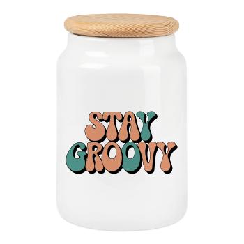 Stay Groovy - Retro Vibes - Keksdose mit Holzdeckel - Weiß - Vorne