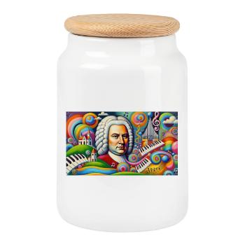 Johann Sebastian Bach: Portrait in modern painting style - Cookie Jar with Wooden Lid - white - Front