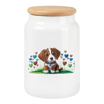 Chiot - Love My Toller-Doodle Dog - Boîte à biscuits avec couvercle en bois - blanc - Devant