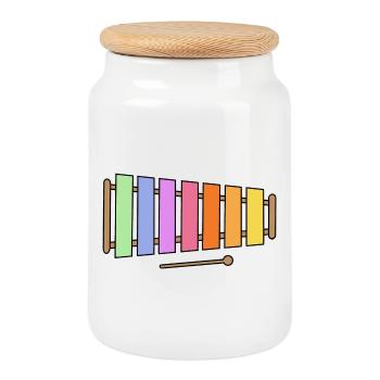 Xylophone, graphique coloré - Boîte à biscuits avec couvercle en bois - blanc - Devant