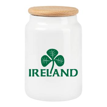 Ireland and shamrock - Cookie Jar with Wooden Lid - white - Front