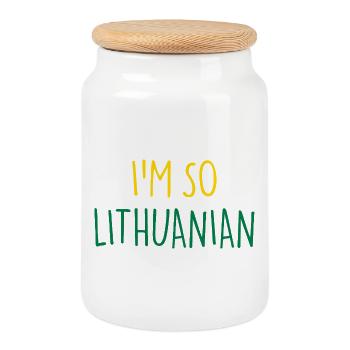 I'M SO LITHUANIAN Lietuva Lithuania - Cookie Jar with Wooden Lid - white - Front