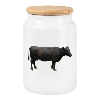 Boeuf noir - Boîte à biscuits avec couvercle en bois - blanc - Devant