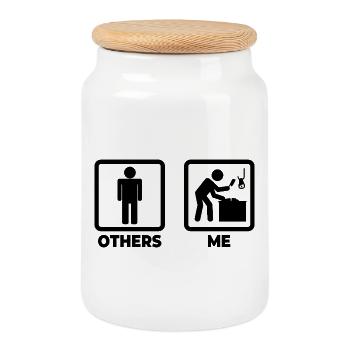 Butcher stick figures - Cookie Jar with Wooden Lid - white - Front