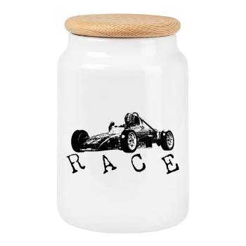 Race - Cookie Jar with Wooden Lid - white - Front