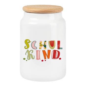 School Child First Grade School Enrollment - Cookie Jar with Wooden Lid - white - Front