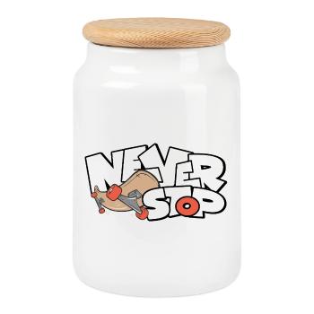 Incessant skateboard print - Cookie Jar with Wooden Lid - white - Front
