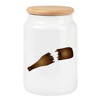 Zerbrochene Bierflasche Illustration - Keksdose mit Holzdeckel - Weiß - Vorne
