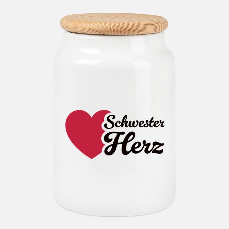 Herz Schwester Design mit Liebe - Keksdose mit Holzdeckel - Weiß