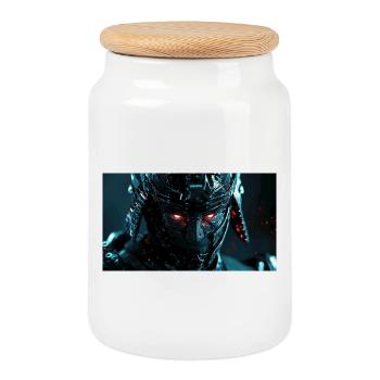 Armure Futuriste Cybernétique - Boîte à biscuits avec couvercle en bois - blanc - Devant