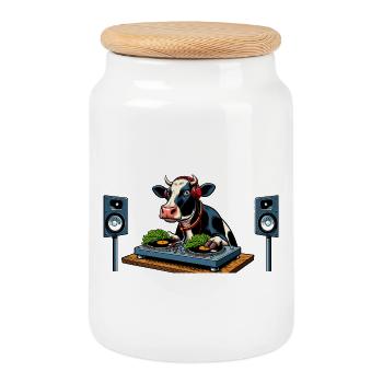 DJ Cowspin - Boîte à biscuits avec couvercle en bois - blanc - Devant