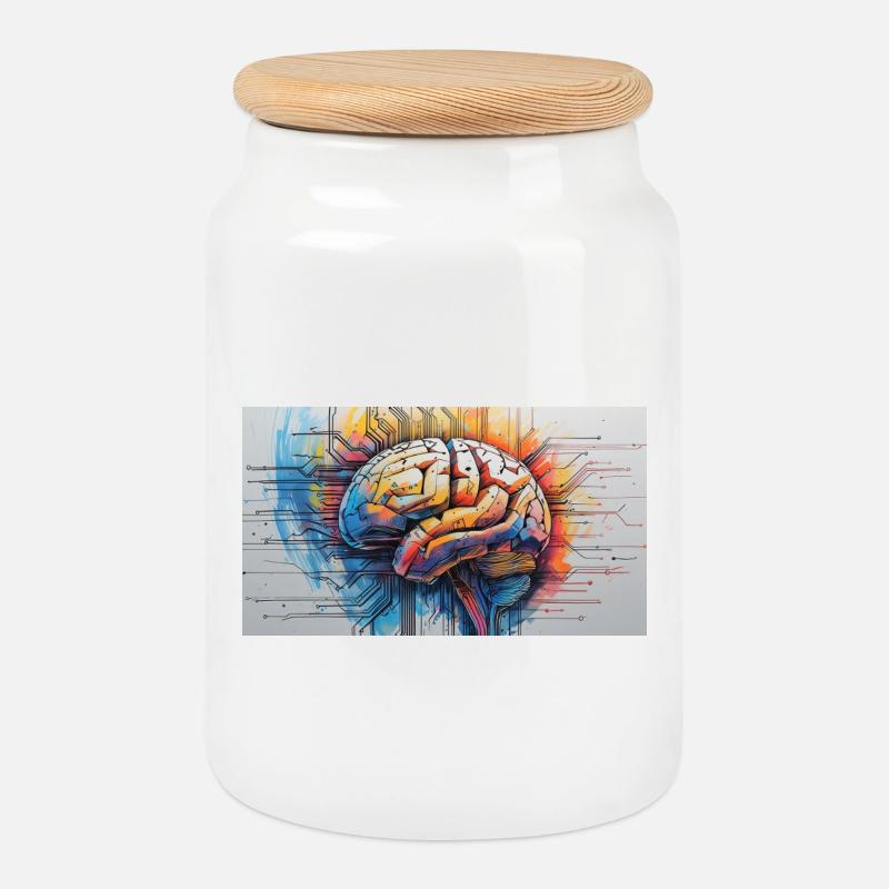 Artificial Brain Colored Circuit - Cookie Jar with Wooden Lid - white