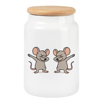 Dabbing de souris-2 - Boîte à biscuits avec couvercle en bois - blanc - Devant