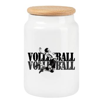 Joueur de volley-ball dynamique en action - Boîte à biscuits avec couvercle en bois - blanc - Devant