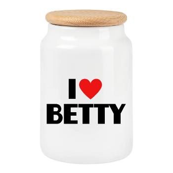 I love Betty Rotes Herz Liebe Fan Geschenk - Keksdose mit Holzdeckel - Weiß - Vorne