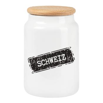 Suisse - Boîte à biscuits avec couvercle en bois - blanc - Devant
