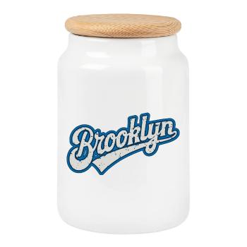 Brooklyn Urban Graphics in Blue Tone - Cookie Jar with Wooden Lid - white - Front