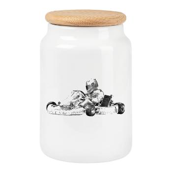 Karting - Cookie Jar with Wooden Lid - white - Front