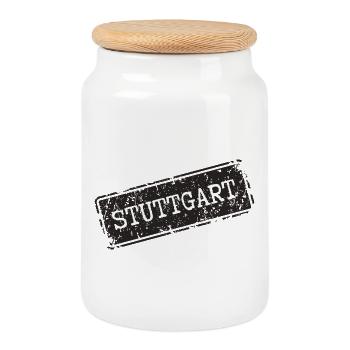 Stuttgart City name Urban Design - Cookie Jar with Wooden Lid - white - Front
