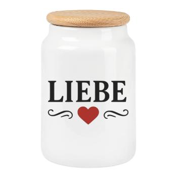 Liebe Schriftzug mit rotem Herz  - Keksdose mit Holzdeckel - Weiß - Vorne