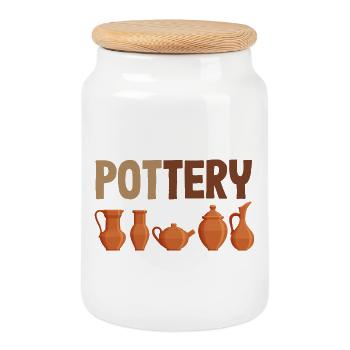 Ceramic Lovers Stylish Pottery Art - Cookie Jar with Wooden Lid - white - Front