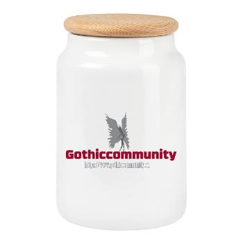 Logo_mit_Engel_und_Adresse - Boîte à biscuits avec couvercle en bois - blanc - Devant