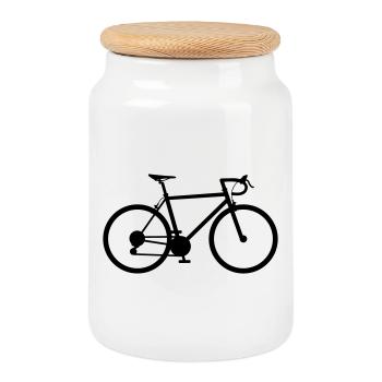 Bicycle Road Bike Cyclist Cyclist Bicycle - Cookie Jar with Wooden Lid - white - Front