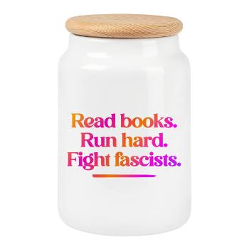 Read books. Run hard. Fight fascists. - Keksdose mit Holzdeckel - Weiß - Vorne