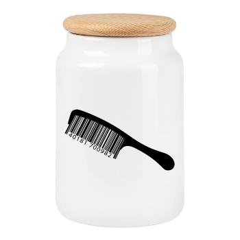 Illustration peigne avec code-barre - Boîte à biscuits avec couvercle en bois - blanc - Devant