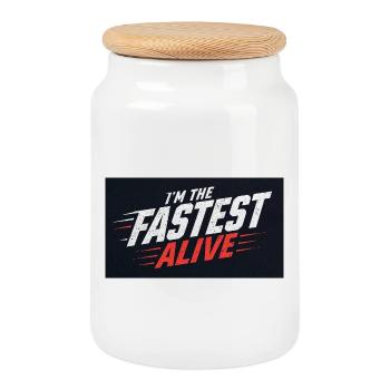 Im the fastest man alive - Cookie Jar with Wooden Lid - white - Front