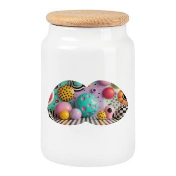 Monde d’art à pois 3D coloré - Boîte à biscuits avec couvercle en bois - blanc - Devant