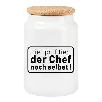 der Chef noch selbst - Keksdose mit Holzdeckel - Weiß - Vorne