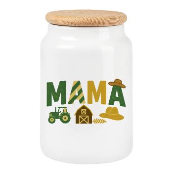 Mama of the Birthday Boy Tractors Farm Trucks  - Boîte à biscuits avec couvercle en bois - blanc - Devant