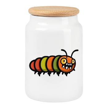 Wurm Halloween Comic Lustig - Keksdose mit Holzdeckel - Weiß - Vorne