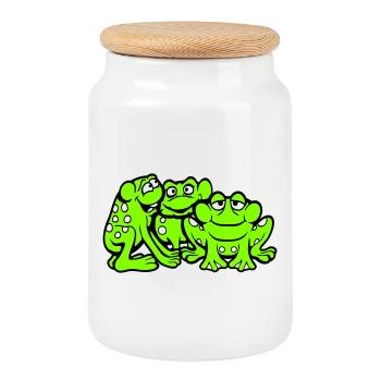 3 Frogs Team Toad Friends Cool Crew Funny Cute - Cookie Jar with Wooden Lid - white - Front