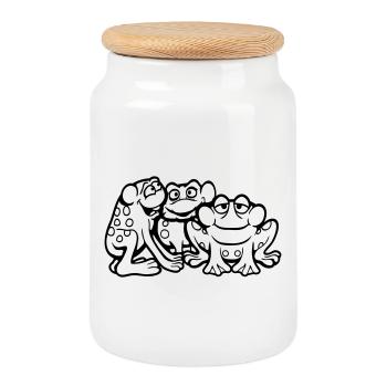 3 Frogs Team Toad Friends Cool Crew Funny Cute - Cookie Jar with Wooden Lid - white - Front
