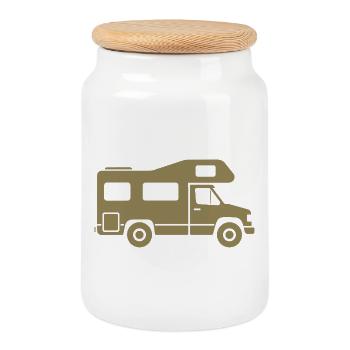 Wohnmobil Silhouette Camping Familie - Keksdose mit Holzdeckel - Weiß - Vorne