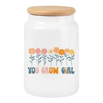 You Grow Girl Bannière Florale - Boîte à biscuits avec couvercle en bois - blanc - Devant