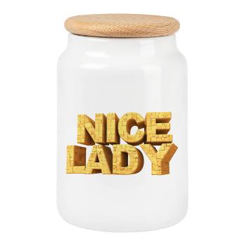 Nice Lady – Monumentale Buchstaben am Himmel - Keksdose mit Holzdeckel - Weiß - Vorne