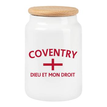 Coventry Cross Design mit englischer Flagge - Keksdose mit Holzdeckel - Weiß - Vorne