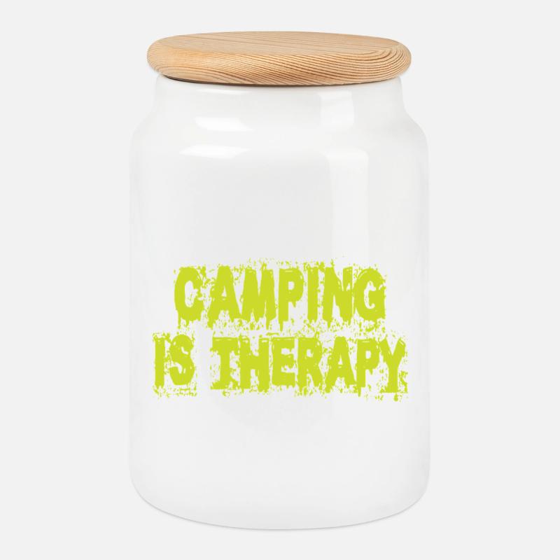Camping is therapy - Cookie Jar with Wooden Lid - white