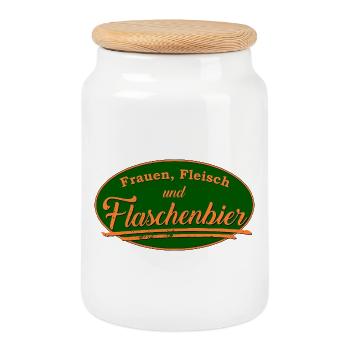 Frauen Fleisch Flaschenbier Retro Schild - Keksdose mit Holzdeckel - Weiß - Vorne