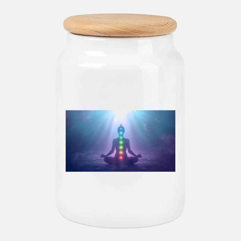 Chakra Meditation Lichtstrahlen Yoga - Keksdose mit Holzdeckel - Weiß