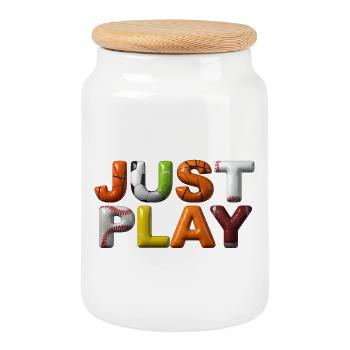 Jouez, tout simplement. Ne réfléchissez pas trop. - Boîte à biscuits avec couvercle en bois - blanc - Devant