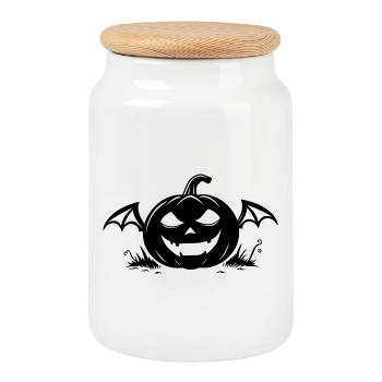 Helloween pumpkin  - Cookie Jar with Wooden Lid - white - Front