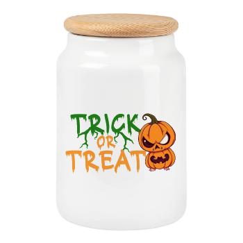 Trick or Treat Halloween Pumpkin - Cookie Jar with Wooden Lid - white - Front